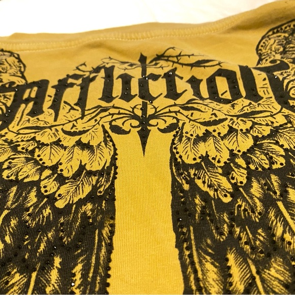 Affliction Angel Wings Long Sleeve Graphic Tee with Crocheted Arm Cutouts - Picture 3 of 13